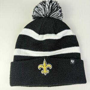 NFL New Orleans Saints 47 Brand Pom Beanie‎ Knit Hat Cap Black Striped Cuffed